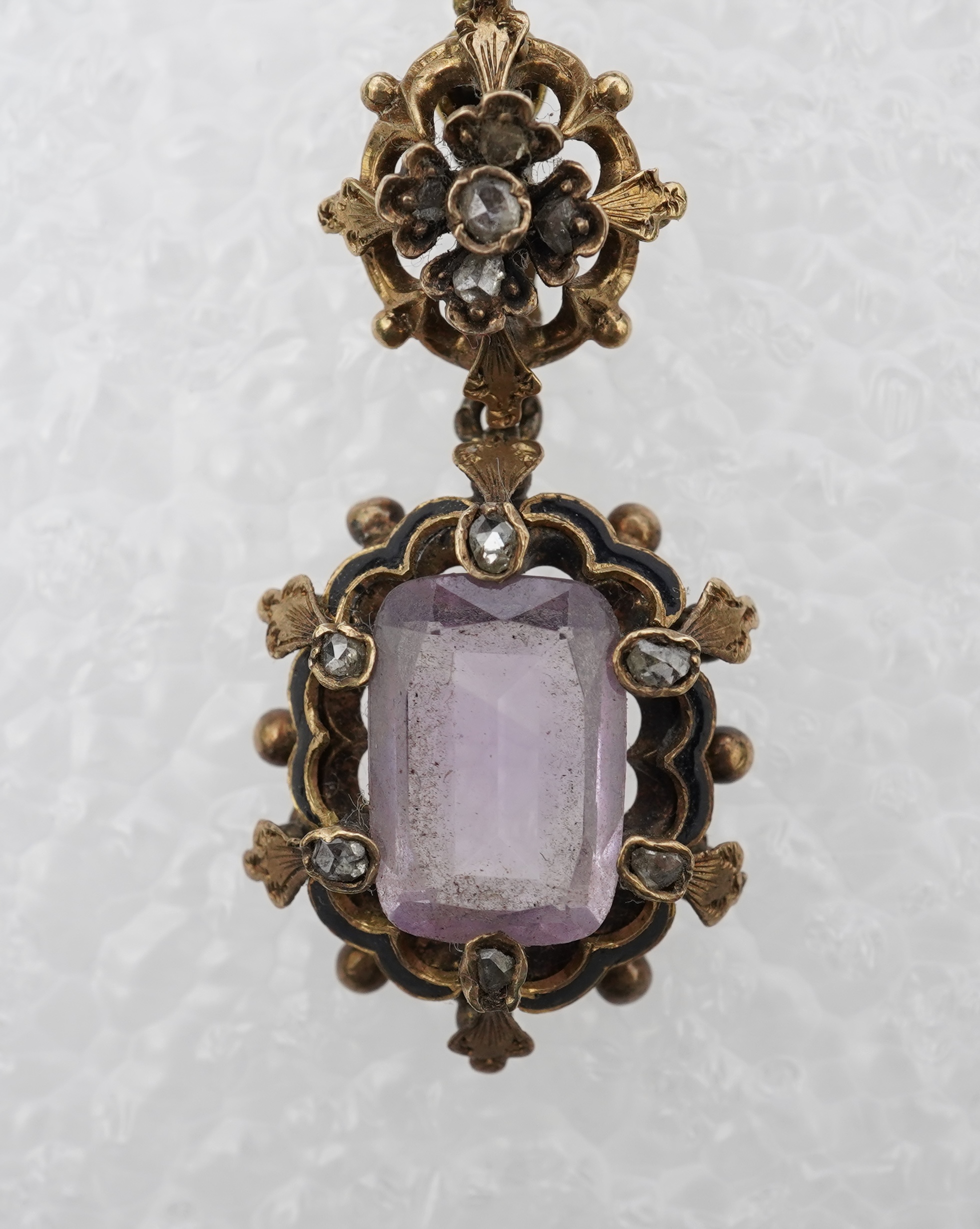 A Victorian amethyst and diamond pendant, mid 19th century composite
